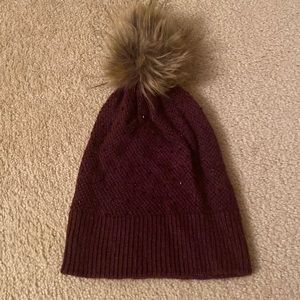Ralph Lauren Fur Pom Pom Winter Hat with Black crystal beads